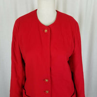 Bogner Red Wool Skirt Suit 2 Piece Outfit Set Long Blazer Jacket Womens 38 8