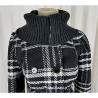 Tally Weijl Tartan Plaid Fleece Knit Funnel Neck Belted Bomber Jacket Womens 38