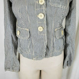 Gap Pinstriped Cropped Denim Blue Jean Trucker Jacket Womens XS Railroad Stripes