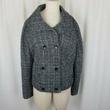 Gap Double Breasted Striped Mottled Tweed Wool Jacket Blazer Womens L Charcoal