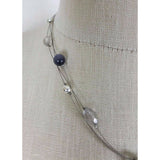 Faux Black Onyx Crystal Pendant Choker Necklace Silver Chain Charm Resin Beaded