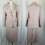 Country Suburbans Wool Plaid Tweed Blazer Jacket Skirt Suit Womens 12 USA Pink