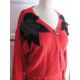 Mr. Mort Knit Wrap Blouson Sweater Dress Leaf Applique Womens M Silk Angora Vtg