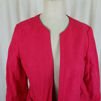 Talbots Linen Open Front Swing Blazer Jacket Womens 8 3/4 Sleeves Bright Pink