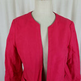 Talbots Linen Open Front Swing Blazer Jacket Womens 8 3/4 Sleeves Bright Pink
