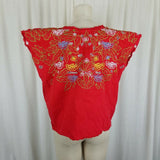 Monte's Embroideries Floral Tunic Blouse Womens L Batwing Short Sleeve Handmade