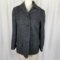 Perry Ellis Wool Windowpane Plaid Woven Peacoat Coat Jacket Womens size 8 Black