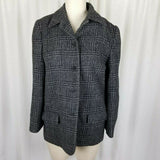 Perry Ellis Wool Windowpane Plaid Woven Peacoat Coat Jacket Womens size 8 Black