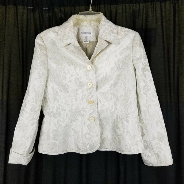 Chadwick's Petites Ivory Embossed Gold Metallic Floral Blazer Jacket Womens 10P