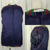 Chaus Tartan Scotch Plaid Wool Collarless Blazer Jacket Womens L XL Vintage 80s