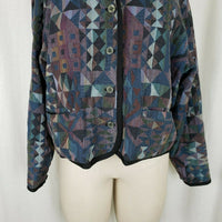 LL Bean Woven Tapestry Cotton Prism Cropped Jacket Blazer Womens L Button Up USA