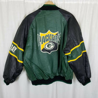 Vintage Mirage Green Bay Packers Leather Double Sided Bomber Jacket Mens XL NFL