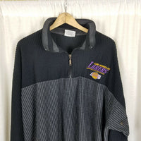 Vintage Los Angeles Lakers Lee Pullover Ribbed Henley Fleece Jacket Mens 2XL 80s