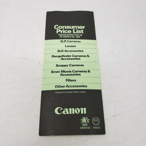 Canon Consumer Price List Cameras Catalog Pamphlet Vintage Advertising Ephemera