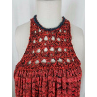 Free People Rare Hearts Red Knit Crochet Sweater Tunic Mini Dress Womens XS NWT