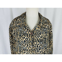 Style Exchange Satin Animal Leopard Cheetah Print Tunic Blouse Top Womens L 80s