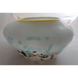 HAND BLOWN GLASS ART Decorative BOWL MURANO STYLE Weighted Blues Browns White