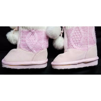 Ruby Pink Faux Shearling Knit Toddler Girls Baby Booties Boots Shoes Pom Poms 2