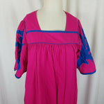 Vintage 70s Sea Wind Applique Hawaiian Dress MuuMuu Womens L Bright Pink Blue