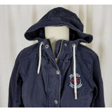 Hollister Hooded Full Zip Up Cotton Canvas Lightweight Jacket Womens M Navy Blue