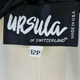 Ursula of Switzerland Heavily Sequined Black Satin Blazer Jacket Womens 12P USA