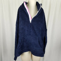 J Crew Berber Deep Pile Sherpa Fleece 1/4 Zip Sweatshirt Jacket Womens XL Navy