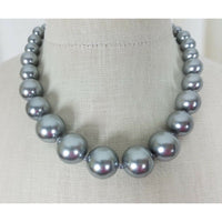 Single Strand Silver Metallic Faux Pearls Beads BEADED NECKLACE Choker Length