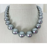 Single Strand Silver Metallic Faux Pearls Beads BEADED NECKLACE Choker Length