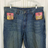 LRG Embellished GRAPHIC Patches Hip Hop Jeans Blue Denim Mens 38 40x32 Mountains