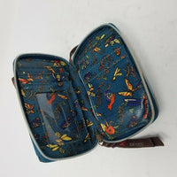 Sakroots Blue Wristlet Zippered Wallet Bifold Mini Purse FLORAL DENIM Look Strap