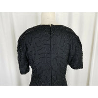 Vintage American Night Glam Heavily Beaded Silk Formal Cocktail Dress Womens M