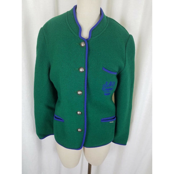Geiger Austria Boiled Wool Crest Button Sweater Jacket Blazer Womens Green 38 8