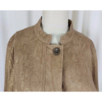 Chicos Embossed Gold Metallic Tapestry Moto Mandarin Bomber Jacket Womens 2 L