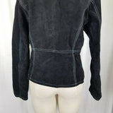 Wilsons Leather Maxima Black Cropped Suede Snap Up Stitched Jacket Womens L