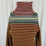 Ginka 100% Lambswool Horizontal Striped Turtleneck Sweater Womens M Retro 70s