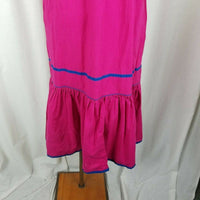 Vintage 70s Sea Wind Applique Hawaiian Dress MuuMuu Womens L Bright Pink Blue