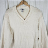 Vintage LL Bean 100% Cotton VNeck Pullover Sweater Mens MT Tall Cream Off White