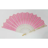 VINTAGE CHINESE Pink Fabric FAN White Plastic RIBS Gold Trim Asian China