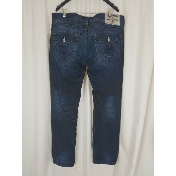 True Religion Skinny with Flaps Pocket Faded Mens 36 Dark Denim Blue Jeans 40x33