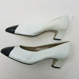 Etienne Aigner Cheri Leather Pumps Shoes Kitten Heels Low Womens 7.5W Black Toe