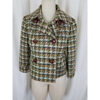 Millard Fillmore Green Houndstooth Tweed Cropped Jacket Womens 10 Woven Vegan