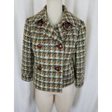 Millard Fillmore Green Houndstooth Tweed Cropped Jacket Womens 10 Woven Vegan