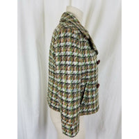 Millard Fillmore Green Houndstooth Tweed Cropped Jacket Womens 10 Woven Vegan