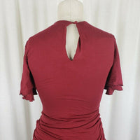 Mary Crafts Ruffled Ruched Gathered Fitted Jersey Knit Midi Dress Womens 0 Red