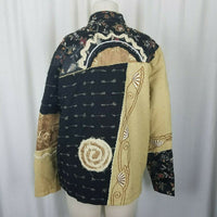 Indigo Moon Artsy Linen Abstract Patchwork Jacket Blazer Womens M Art to Wear