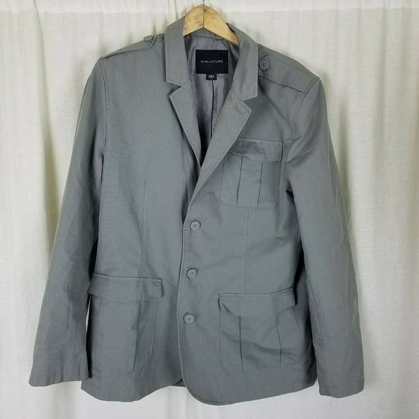 Structure Gray Safari Field Jacket Style Blazer Sportcoat Jacket Mens L 3 Button