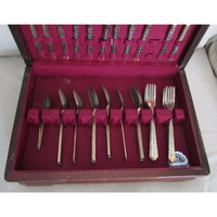 Holmes & Edwards Stainless Steel Floral Flatware Set in Chest Japan Tongs