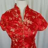 Traditional Asian Chinese Changshan Silk Top Shirt Blouse Womens L Red Floral