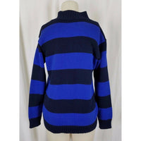 LRL Ralph Lauren Petites Blue Wide StripeS Knit 1/4 Zip Crest Sweater Womens P