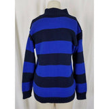 LRL Ralph Lauren Petites Blue Wide StripeS Knit 1/4 Zip Crest Sweater Womens P